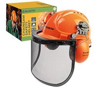BLOSTM Chainsaw Safety Helmet with Visor - Professional-Grade, Impact-Resistant Hard Hat with Ear Defenders, Built-In Protective Earmuffs & Steel Mesh Visor (Orange)