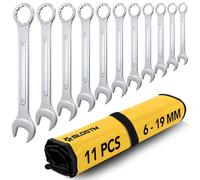 BLOSTM Combination Spanner Set - 11-Piece Spanner Set (6mm-19mm), Chrome Plated, Drop Forged Double-Ended Metric Spanner Set, Ideal for DIY Projects & Repairs, Includes Roll-Up Storage Pouch - 11 PCS