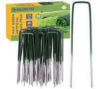 BLOSTM Green Garden Stakes - 40 x Garden Stakes for Synthetic Grass, Gardening Staples for Use with Ground Cover, Synthetic Grass, Mulching Cloth and More