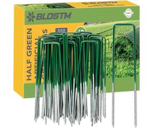 BLOSTM Half Green Garden Pegs - 40PCS for use as Artificial Grass Pins, Garden Fleece Pegs, Weed Control Pegs, Garden Membrane...