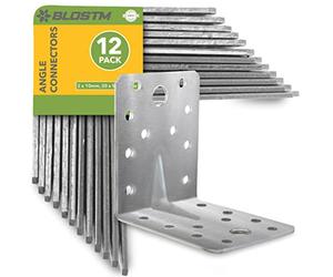 BLOSTM Heavy Duty Angle Brackets 12 PCS - Galvanised Steel L Brackets, Reinforced Right Angle Connectors with Beading, for Wood Work, Steel or Masonry - Corner Bracket Size: 70mm x 70mm x 55mm