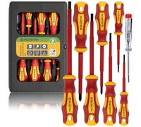 BLOSTM Insulated Screwdriver Set - 8pcs VDE Tested Electrical Screwdriver Set to 1000V, Hardened Black Point Magnetic Tipped Electricians Screwdriver Set with Anti-Roll Design - Storage Case Included