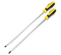 BLOSTM Long Reach Screwdriver 2 Pack - Extra Long Screwdriver Set Includes Pozidrive and Flat Head Screwdrivers, Chrome Vanadium Steel with Magnetic Tips & Ergonomic Handles - 300mm