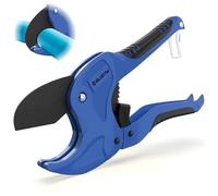 BLOSTM Plastic Pipe Cutter - Heavy Duty Ratchet Pipe Cutters with 42mm Outside Diameter Cutting Capacity for PVC PEX PPR Plastic Pipes & Rubber Hoses, Ergonomic Non-Slip Handle & Safety Lock (Blue)