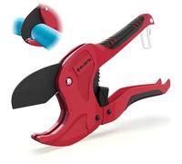 BLOSTM Plastic Pipe Cutter - Heavy Duty Ratchet Pipe Cutters with 42mm Outside Diameter Cutting Capacity for PVC PEX PPR Plastic Pipes & Rubber Hoses, Ergonomic Non-Slip Handle & Safety Lock (Red)