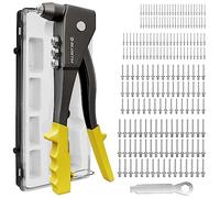BLOSTM Pop Rivet Gun Kit - Full 200 Rivet Set with Pop Riveter & Carrying Case Containing 200 Rivets in 4 Sizes 2.4mm 3.2mm 4mm 4.8mm for Metal, Wood and Plastic - Complete Pop Rivet Set & Organiser