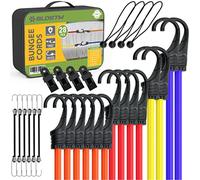 BLOSTM Premium Bungee Cords with Hooks - 28pcs UV Resistant Bungee Straps Set with Tarp Clips & Flag Bungees, Non-Scratch Bungee Cords with Balls & Tarpaulin Clips - Heavy Duty Set of 28