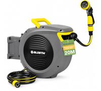 BLOSTM Retractable Garden Hose Reel 20m - Wall Mounted Hose Reel | Long Reach Hose Pipe for Garden with Auto Lock, Auto Rewind, Multi Function Spray Gun with 8 Settings, 180° Swivel Bracket