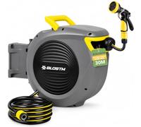BLOSTM Retractable Garden Hose Reel 30m - Wall Mounted Hose Reel | Long Reach Hose Pipe for Garden with Auto Lock, Auto Rewind, Multi Function Spray Gun with 8 Settings, 180° Swivel Bracket