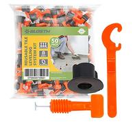 BLOSTM Reusable Tile Leveling System - 50pcs Installation Kit for Building Flat Walls Floors, Up to 18mm Tiles - Includes 50 x Tile & Leveler 1 x Wrench