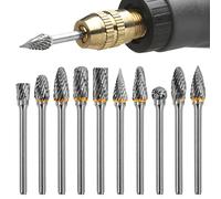 BLOSTM Rotary Burrs Set - 10pcs Tungsten Carbide Die Grinder Bits for Rotary Tool, 1/8 Inches Shank, Wear Resistant Files for Metal, Polishing, Drilling, Carving Burrs for Wood - 10 PACK