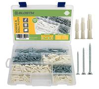 BLOSTM Screws and Wall Plugs Set - 320 PCS (Sizes: 5, 6 and 8mm) | Plasterboard Fixings & Wood Screws Assortment with Heavy Duty Wall Plugs and Screws for Wood, Brick, Plaster