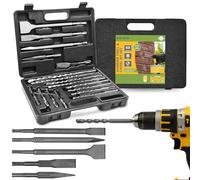 BLOSTM SDS Drill Bit Set - 17pcs Impact SDS Chisel Bits & Hammer Drill Bits Set with Carbide Tips & Compact Drill Bit Storage Case for Concrete, Tile, Brick & More