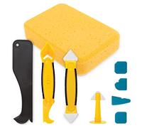 BLOSTM Silicone Caulking Tool Kit, 9pc Silicone Sealant Tool Set - 4 X Blue Silicone Finishing Tool, 1 Caulk Removal, 1 X Finishing Tool, 1 X Caulk Nozzle, 1 X Plastic Grout Scraper, 1 X Sponge