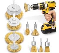 BLOSTM Steel Wire Brush for Drill - 9 PCS Brass Coated Drill Wire Brush Attachment Set with 1/4" Shank Hex - Metal Wheel Brushes for Cleaning, Rust & Paint Removal, Polishing (9 PCS)