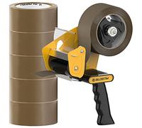 BLOSTM Tape Gun & Brown Packing Tape 6 PCS - Strong Parcel Tape Dispenser with 6 Rolls for Sealing Parcel Boxes, Packaging & Moving House
