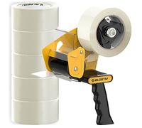 BLOSTM Tape Gun & Clear Packing Tape 6 PCS - Strong Parcel Tape Dispenser with 6 Rolls for Sealing Parcel Boxes, Packaging, Moving House