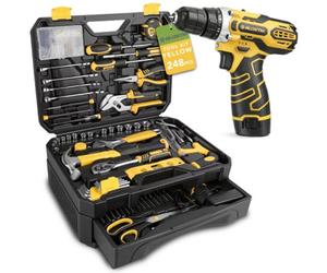 Blostm Tool Kit Home Tool Box Set Hand Diy Repair Portable Yellow 248 Piece