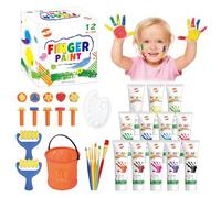 BLOT Toddler Painting Set, Washable Finger Paints for Kids, 12 Colours (36ml Each), Includes 7 Sponge Tools, 6 Paint Brushes, Palette and Bucket, Non Toxic Art Supplies, Age3+