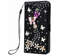BLOTECH 3D Glitter Rhinestones Case for Realme GT 7T Wallet PU Leather Case Cover Floral Bling Sparkly Diamonds Color Butterfly Folio Case Stand with Card Slots Magnetic Wallet Case