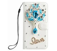 BLOTECH Bling Diamond Wallet Case for Motorola Mote G06 Aearl 3D Homemade Luxury Sparkle Crystal Rhinestone Shiny Glitter Stones Flip Case Strass Bling Bling Blue Pendant Pattern Folio