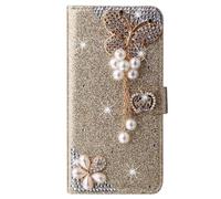 BLOTECH Bling Wallet Case for Honor Magic 8 Pocket Case Gold Glitter 3D Diamond Butterfly Bling Glitter Pattern PU Leather Folio Flip Case Kickstand Magnetic Book Wallet for Honor Magic 8