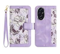 BLOTECH Chic Ladies Phone Case for Honor 200 Pro Flip Wallet Case Handbag Money Pocket Stand Pouch Flowers Handset for Honor 200 Pro Flowers PU Leather Shell [With Hand Strap] Girls Card Slots