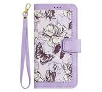 BLOTECH Chic Ladies Phone Case for Honor 600 Lite Flip Wallet Case Handbag Money Pocket Stand Pouch Flowers Handset Flowers PU Leather Shell [With Hand Strap] Girls Card Slots