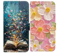 BLOTECH Colorful Case*2 for Redmi NOTE 13 4G Star River Book Talk + Sunflowers Designed PU Leather Folio Case for Women Girls Girly Pretty Kawaii Wallet Case with Card Holder for Redmi NOTE 13 4G