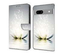 BLOTECH Flip Folio Glitter Wallet Case for Google Pixel 7a Sparkle Case PU Leather Wallet Handset Shell Cellphone Skin Pouch, Magnetic Closure, Card Slots Protective Pocketr,Glowing Lotus