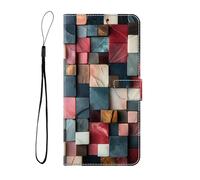 BLOTECH for Honor X6C Flip Wallet Phone Case, PU Leather Cover with Silicone Bumper, Stand, and Card Slots,Book Flip Folio Stand View Colorful Stone Grid Pattern Cover for Honor X6C