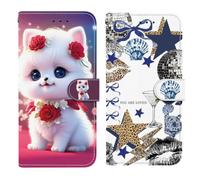 BLOTECH for Honor X8D Case * 2 with Little Red Kitten + Leopard-print Starfish Shell Design,Card Holders, PU Leatehr Flip Wallet for Women, Kickstand Wrist Strap Shockproof Phone Case for Girl