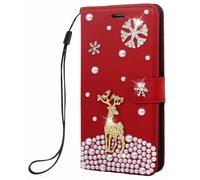 BLOTECH for Motorola Mote G06 Red Case for Women Girls 3D Glitter Sparkle Bling Shell Luxury Shiny Cute Christmas elk Bling Glitter Protective Cases Cover Wallet PU Leather Phone Pocket