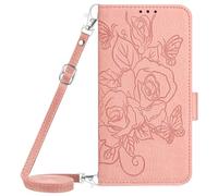 BLOTECH for OPPO Reno 15 Pro Mini 5G Case,Embossed Flower PU Leather Wallet Case with RFID Protection Card Holder Rose Pattern Design Shockproof Cover Flipcase for OPPO Reno 15 Pro Mini 5G, Rose Gold