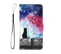 BLOTECH for Redmi 11A 4G Case with Leather Flip Wallet, Shockproof Silicone Bumper, Stand, and Card Holder Magnetic Book Flip Folio Cover Starry Sky Kitten Design for Redmi 11A 4G