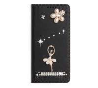 BLOTECH Glitter Case for Blackview Shark 6 Girls Sparkly Drop Case Handmade 3D Elegance Bling Diamond Ballet Girl Shiny Gemstone Rhinestone Crystal Phone Wallet Cover for Blackview Shark 6,Black