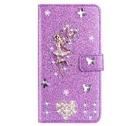 BLOTECH Glitter Case for Realme 10s Premium Glitter Glossy PU Leather Case Strap Handbag Flip Case Purple 3D Angel Wallet Case Magnetic Flip Stand PU Leather Cover Case Cell for Realme 10s