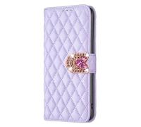 BLOTECH Glitter Flip Case for Tecno Spark GO 2023 Phone Case Purple Rhombus Wallet Protective Cover Color 3D Diamond Love Buckle Sparkle Case Bling Girls Shell Holder Slots with Wrist Strap Cover