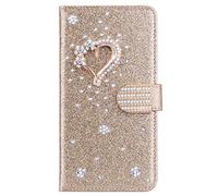 BLOTECH Glitter PU Case for MOTO X70 AIR POR 3D Diamond Buckle & Love Bling Glitter Pattern Leather Flip Book Wallet Shell with Card Slots Book Style Cases Cover for MOTO X70 AIR POR - Gold