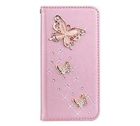 BLOTECH Glitter Wallet Case for OPPO Reno 15 Pro Max, Rose Gold PU Leather Solid Color Flip for OPPO Reno 15 Pro Max Bling Rhinestone Womens Sparkly Butterflies Folio with Stand Wallet Cover