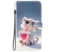 BLOTECH Glossy Surface Wallet for Honor Magic 6 Lite Sparkle Glitter PU Leather Cover with Soda-drinking tiger cub Pattern Cute Phone Pocket for Women Girls Phone Protective Flip Case