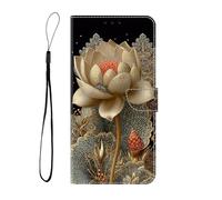 BLOTECH Leather Flip Folio for Redmi 11A 4G Case with 3 Card Pockets, Silicone Bumper, and Stand, Magnetic Closure Kickstand Shockproof Protective Phone Case for Redmi 11A 4G,Golden Blossoms