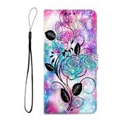 BLOTECH Leather Flip Wallet Case for Redmi 11A 4G with Card Slots and Shockproof Silicone Inner Shell， Iridescent Rose Pattern Flip Folio Stand View Magnet Case for Redmi 11A 4G