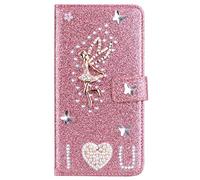 BLOTECH Luxury Flip Case for Honor X6C Glitter Wallet Case,compatible for Honor X6C Bling Phone Case,Rose Gold Handmade 3D Angels Flip Wallet Case with Magnetic Kickstand ID Card Holder