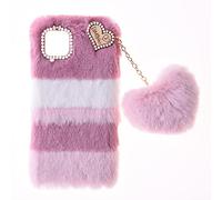 BLOTECH Plush Protective for OPPO A16E Fur Bunny Furry Phone Cover Plush Case Skin Cover Cute Soft Warm Fluffy Case Love Pendant for Women Girls Shell Splicing Pink Furry Fluffy Cases for OPPO A16E