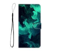 BLOTECH Protective Flip Wallet for Redmi A2 PLUS with Color Leather Cover, Silicone Bumper, and Card Storage,Shockproof Wallet Card Slots Green Aurora Bling Shiny Magnetic Clasp Kickstand