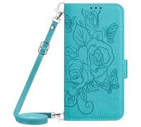 BLOTECH Rose Flowers Case Compatible with Oukitel C58/C58 Pro,Embossed Rose Flip Wallet Cover Soft Silicone Embossed Rose PU Leather Wallet Accessories Protective Magnet Clasp Phone Holsters,Blue