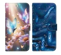 BLOTECH Wallet Case* 2 for Honor Magic7 PU Leather 3D Effect Fluorescent Butterflies+ Deep-sea Fluids Painting Magnetic Flip Cover FolioTravel Protective Elegant for Honor Magic7
