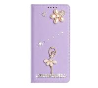 BLOTECH Wallet for Blackview Shark 6 Luxury Bling Case PU Leather Flip Sparkly Crystal Rhinestone Case with Magnetic 3D Graceful Ballet Dancer Card Slot Wallet Cover for Blackview Shark 6,Purple