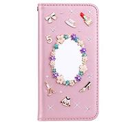 BLOTECH Wallet PU Leather for Xiaomi 15T Rose Gold Solid Color Flip Case Strass Glitter Bling Mirrors Pattern Folio Stand Wallet Cover with Card Slots Magnetic Buckle Protective Cell Phone Cases